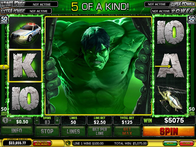 free Incredible Hulk 50 Lines slot bonus feature