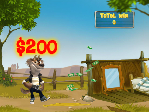 free Piggies and the Wolf bonus game wooden house prize