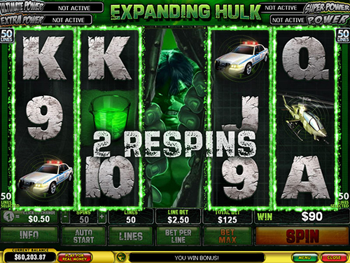 free Incredible Hulk 50 Lines 2 respins feature
