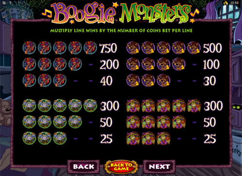 free Boogie Monsters slot paytable