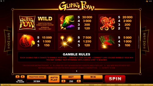 free Gung Pow slot paytable