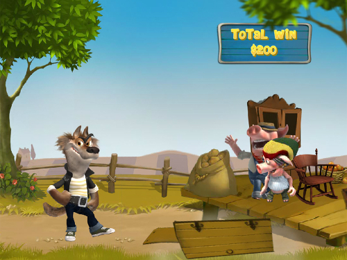 free Piggies and the Wolf bonus game wooden house